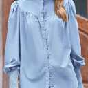 PRETTYGARDEN Womens Spring Long Sleeve Tops Dressy Casual Button Down Smocked Cuffed Office Business Work Blouses Shirts (Blue, M)