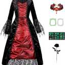 Kids Royal Vampire Costume Girls 3-14 Years Halloween Costumes Dress with Teeth Necklace Accessories (120 (5-6 Years))