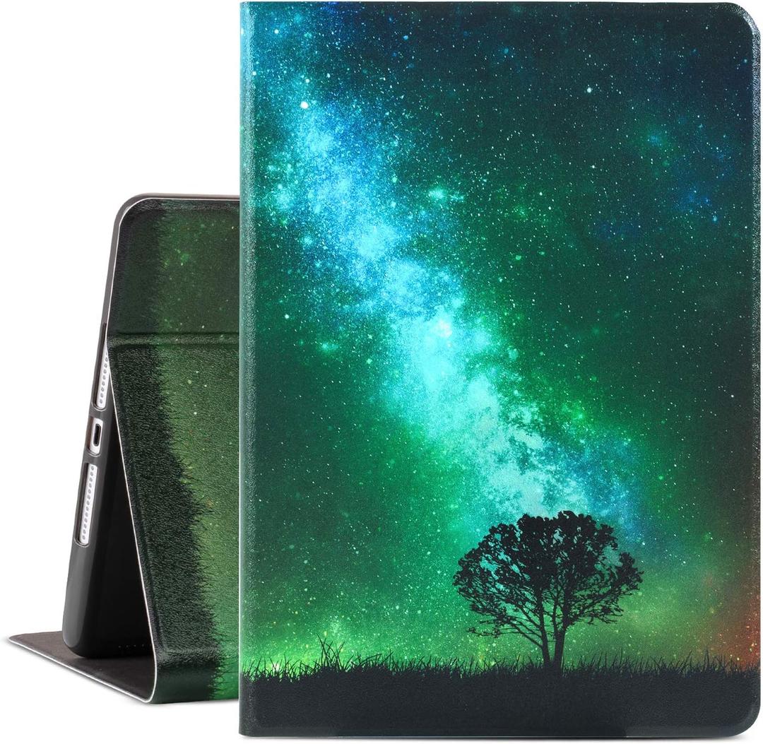 Case for iPad 9th Generation, Case for IPad 8th Generation, Case for iPad 7th Generation 10.2 Inch, Multi-Angle View with Adjustable Stand Auto Wake/Sleep(Green Galaxy)