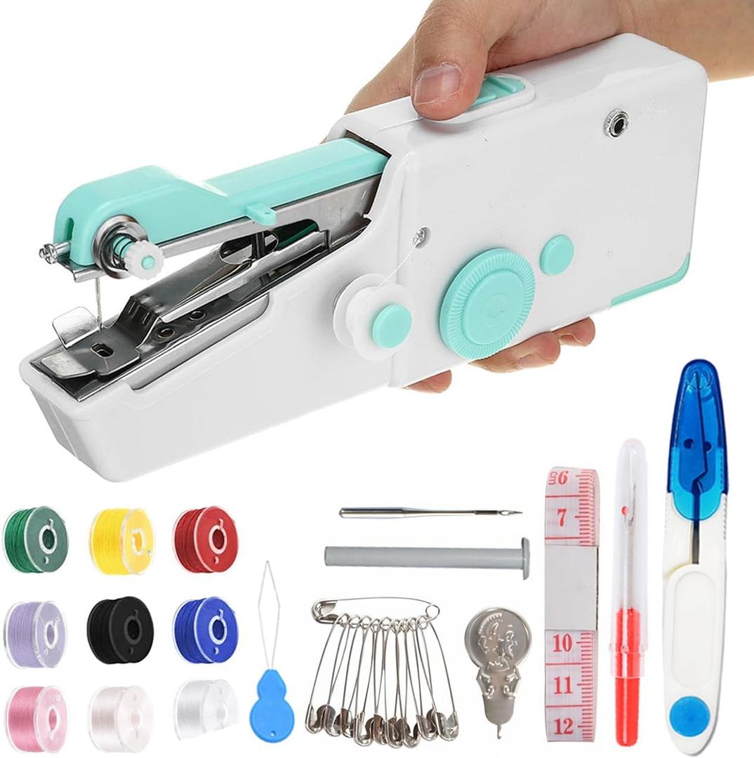Handheld Mini Sewing Machine, Portable Sewing Machine with Sewing Supplies for Fast Stitching and Home DIY, Travel (Blue)
