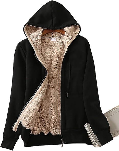Yeokou Women's Casual Full Zip Up Sherpa Lined Hoodie Sweatshirt Jacket Coat , Size XS