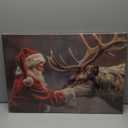 DOARTDO Santa Claus Wall Art Christmas Canvas Painting Vintage Santa Claus with Reindeer Pictures Print Winter Artwork Living Room Office Decor Frame (16.00" x 24.00") (Red)