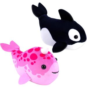 ZhuZhu (Narwhal + Orca) Fish 2-Pack B | Small Stuffed Animals with Motor Inside Suitable for Ocean Party Favors | Batteries Required