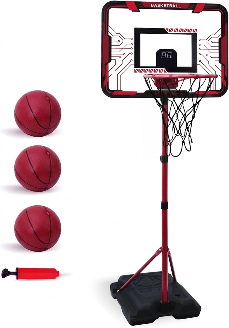Nattork Kids Basketball Hoop, Adjustable Height Toddler Basketball Hoop Stand, Indoor Outdoor Basketball Goal Toy for Boys Girls Ages 3~8 Years Old, Includes 3 Balls, Ideal for Birthday Gift, Red