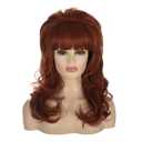 MORTICIA Women 80s Hippie Drag Queen Hair with Red Pearl Necklace Beehive Vintage Retro Bouffant Costume Curly Long Synthetic Wig with Bangs (Auburn)