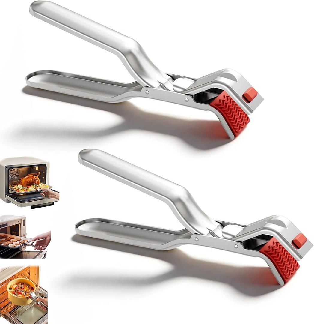 2Pcs Stainless Steel Hot Plate Gripper Tongs, Anti Scald Bowl Holder Clip Tool, Silicone Anti-Slip Heat Insulation Pplate Gripper, for Microwave, Pizza Pan, Toaster, Air Fryer, Oven
