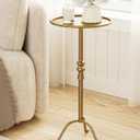 Brass Distressed Iron Round Pedestal End Table, 25 Inch Vintage Martini Cocktail Accent Table with Tray Top for Living Room, Bedroom (Bronze)