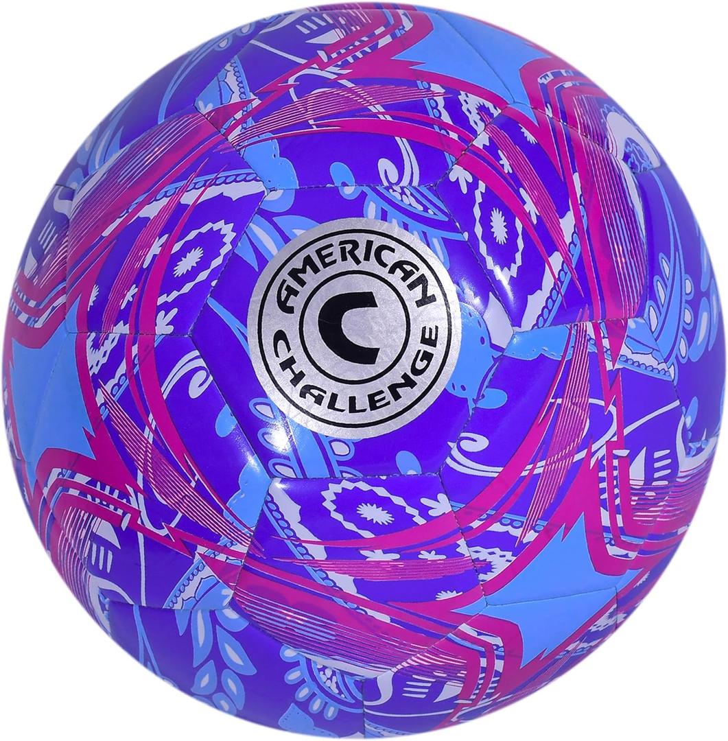 American Challenge Paisley Soccer Ball  Sizes 5, 4 & 3  Youth & Adult Training Soccer Ball for Practice, Games & Grass Fields (Blue)