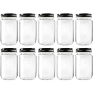 NovelinKs 16 Ounce Plastic Jars with Black Lids - Refillable Round Clear Containers - Storage for Kitchen & Household - BPA Free (10 Pack)