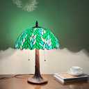 Tiffany Lamp 16" Large Green Wisteria Stained Glass Table Lamp | 2-Lights Antique Desk Light, Nightstand Bedside Reading Light, For Living Room Bedroom Study Office W16" x H23"
