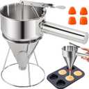 20 Oz Stainless Steel Pancake Batter Dispenser, Funnel Cake Dispenser Maker with Stand Squeeze Handle, Multi-Caliber Panckae Pourer for Cupcakes, Donut, Waffle or Baked Goods