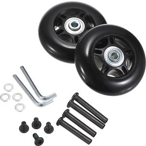 OwnMy 75mm x 23mm Luggage Wheels Replacements Set of 2 Mute Suitcase Replacement Wheels with Black Screws Axles Bearings, Rotatable Silent Rubber Suitcase Swivel Wheel Kit