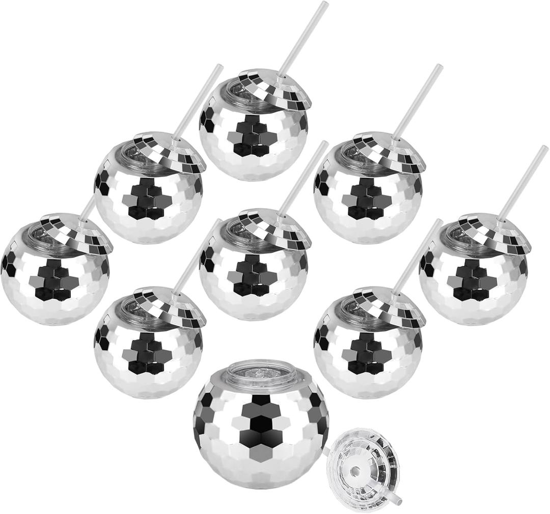 9 Pack Disco Ball Cups, 20Oz Disco Party Cups with Straw and Lid, Reusable Disco Ball Tumbler Disco Flash Ball Disco Ball Cups Bulk for Bachelorette Party, New Year's Eve Party
