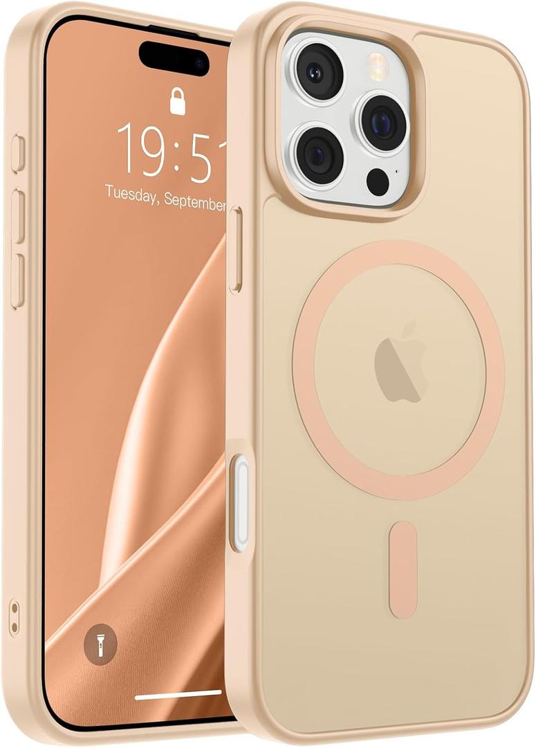 SUPFINE Magnetic for iPhone 16 Pro Case (Compatible with MagSafe) (Military Grade Drop Protection) Slim Translucent Matte Shockproof with Anti-Fingerprint Phone Case, Sand Pink