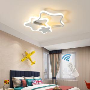LED Ceiling Light, Creative Cartoon Star Ceiling Lamp, Acrylic LED Chandelier with Remote, Modern Flush Mount Chandelier Lighting Fixture for Boys Girls Bedroom Living Room, 32W/White