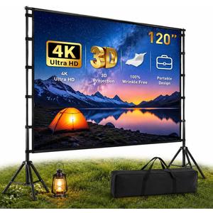 120 Inch Projector Screen with Stand, Portable Outdoor Movie Screen 16:9 4K HD Wrinkle-Free Projection Screen, Lightweight Indoor Outdoor Projector Screen with Carry Bag for Backyard Movie Night