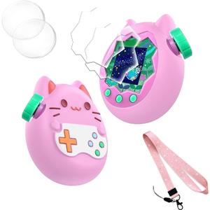 Silicone Cover for Tamagotchi Paradise,Silicone Cover Case for Tamagotchi Paradise Interactive Virtual Pet with Lanyard Screen Protector Button Film for Girl boy (Light Pink)