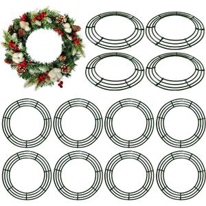 12 Pack 14'' Metal Wreath Frame Wire Wreath Rings for Christmas New Year Party Home Decor DIY (Green)