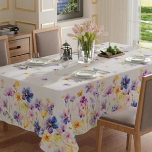 XCHI Watercolor Colorful Wildflowers Spring Tablecloth Square Summer Table Cloth Washable Table Covers for Indoor Dining Home Party Decorations 60x60 Inch