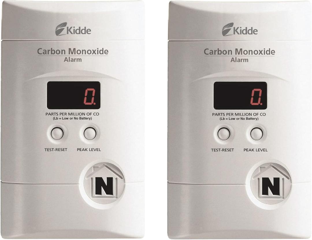 Kidde Carbon Monoxide Detector, Plug In Wall with 9-Volt Battery Backup, Digital LED Display - 2 Pack (White)