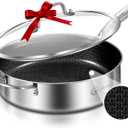LOLYKITCH 6 QT Hybrid Tri-Ply Stainless Steel Non-Stick Saut Pan with Lid,12 Inch Deep Frying Pan,Large Skillet, Jumbo Cooker, Induction Pan, Oven Safe and Detachable Handle 