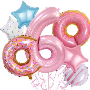 Pink Number Balloons for Sweet 6 Party Decorations, Sweet 6 Balloons Donut Candy Themed, Pink 6 Balloon Numbers for 6th Birthday Decorations for Girls