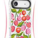 for iPhone Air Case Cute - Compatible with Magsafe - Military-Grade 20 ft Drop Protection Shockproof Phone Case - Funny Checkered Cherry Design for iPhone 17 Air (6.5") Glitter Clear