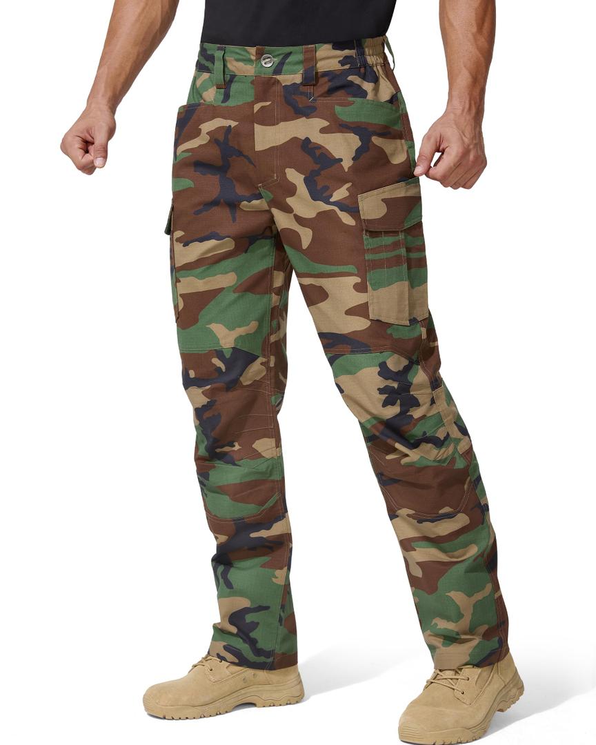 FREE SOLDIER Men's Tactical Pants Water Resistant Ripstop Cargo Work Lightweight EDC Hiking Pants with Multi Pockets(Camo 42W30L)