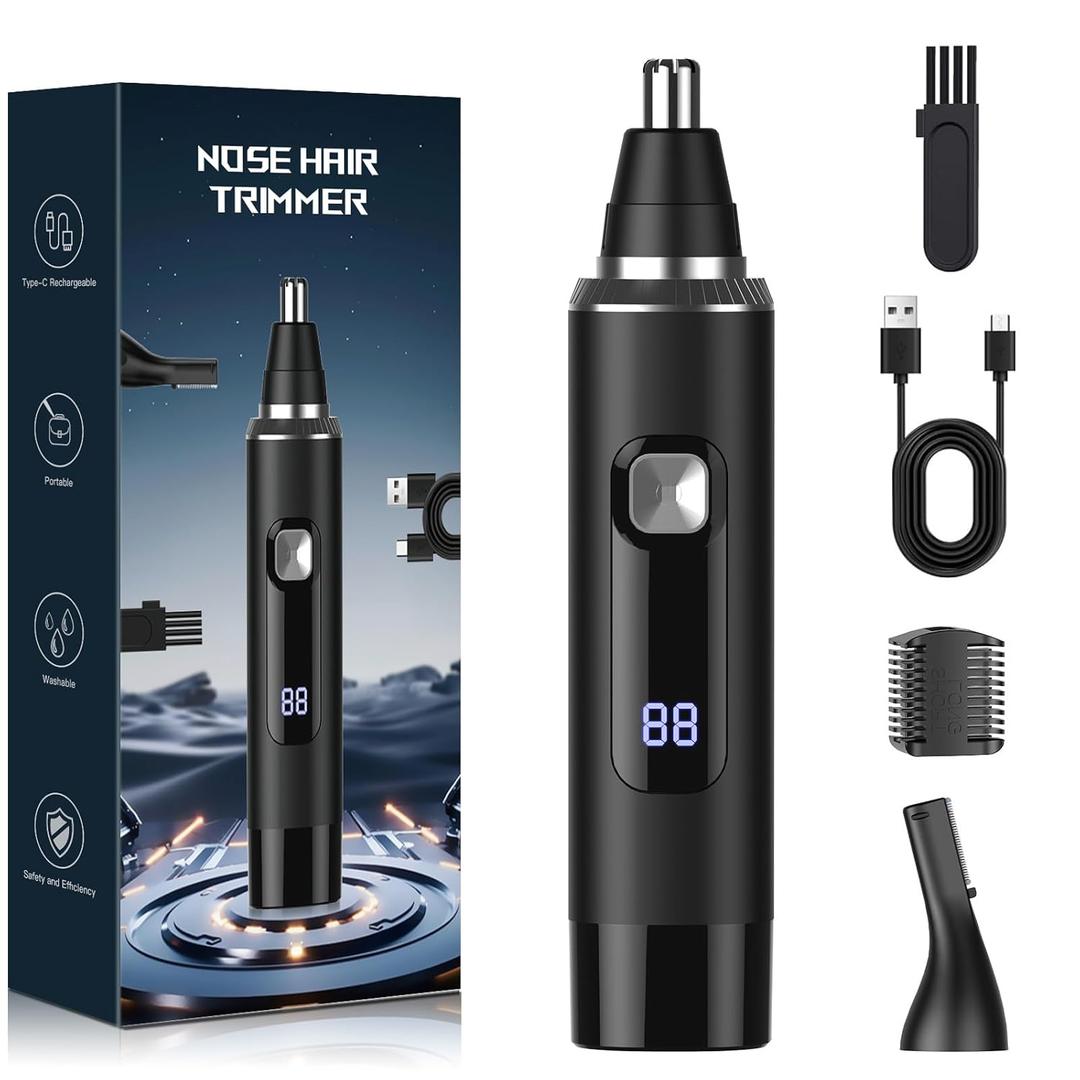 LED Display Ear and Nose Hair Trimmer Clipper for Men Women,2025 Rechargeable 2 in 1 Professional Painless Eyebrow & Facial Hair Trimmer with Powerful Motor and Dual-Edge Blades Easy Cleansing
