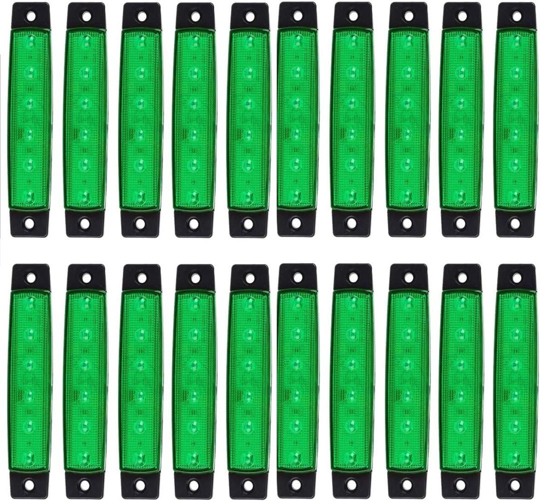 Green LED Side Marker Lights (Pack of 20) 6 LED 2835 SMD Clearance Lamps for Truck Trailer RV Campervan Pickup Tractor Lorry SUV Boat 12V DC Shockproof