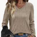 OFEEFAN Women's Sweaters Long Sleeve Shirts Fall Outfits 2025 V Neck Soft Knit Pullover Trendy Tops Dressy Casual Blouses, M