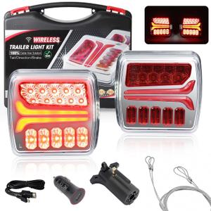 Wireless Trailer Lights - Towing Light Rechargeable Magnetic LED Trail Light Kits for Towing Truck Waterproof TowLights Kit with Anti-lost Wire Rop (Upgrade Version 1.0)