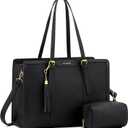 LOVEVOOK Laptop Bag for Women Vintage Leather Laptop Tote 17.3 inch Large Capacity Computer bag with Clutch Purse for Work (Black)