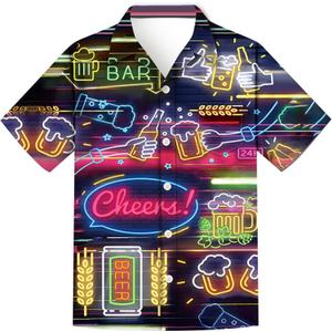 Men 4th of July Patriotic Shirt,American Flag Shirt Short Sleeve Button Down,Hawaiian Neon Funny Novelty Shirts (M)