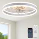 Fszdorj 24'' Ceiling Fan with Light and Remote,White Low profile Fandelier