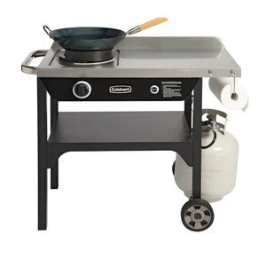 Cuisinart Outdoor Wok Station, 50,000 BTU Propane Outdoor Wok Burner with Prep Table, 14" Carbon Steel Fry Pan, Stainless Steel Side Table, Storage, Outdoor Cooking Station for Stir Fry, Searing, BBQ