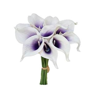 Sweet Home Deco Latex Real Touch 15" Artificial Calla Lily 10 Stems Flower Bouquet for Home/Wedding (Purple) 2 Pcs