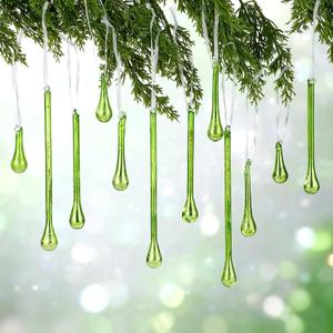 12 Pcs Mercury Glass Teardrop Christmas Ornaments Icicle Raindrop Christmas Tree Hanging Decoration Vintage Chandelier Crystal Pendant for Xmas Tree Winter Holiday Party Supplies (Green)