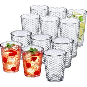 Amazing Abby - Snowflake - 16-Ounce and 24-Ounce Tumblers (Set of 12), Clear Reusable Plastic Cups, Stackable, BPA-Free, Shatter-Proof, Dishwasher-Safe