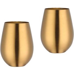 17 oz Stainless Steel Stemless Wine Glass, Outdoor Portable Wine Tumbler for the Pool, Camping,Cookouts, Travel-Set of 2 Metal Drinking Cups Father's Day, OktoberfestGold