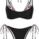 ZAFUL Women's Polka Dot Bikini Set Double Layer Halter Swimsuit Colorblock Side Tie 2 Piece Bathing Suit (Black, M)