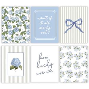 6 Pcs Blue Hydrangea Bow Canvas Wall Art How Lucky Are We Poster Prints Trendy Striped Coquette Paintings Pictures Sage Green Coastal Preppy Aesthetic Wall Decor for Girl Room Bedroom Living Room Office Dorm Apartment 12x16 Inch(Stretched Canvas On A Wooden Frame)