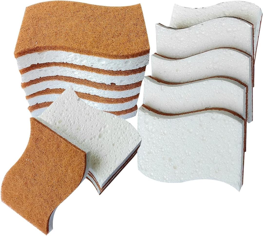 3 x 12 Pack Natural Kitchen Sponges, Non Scratch, Non Toxic S-Shaped Eco-Friendly Biodegradable Cellulose & Coconut Scrubber Dish Sponges for Kitchen, Tableware, Bathroom, Home Use