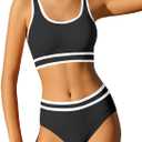 Girls Swimsuit Double Strap High Waist Sporty Bikini Swimsuits Swim Cover Up Skirt 3 Piece Set (13-14 Years, Black)