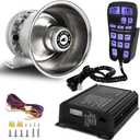 Upgrade 250W Emergency Police Siren Speaker Multi-Tones Slim PA System Sirens with Handheld Controller & Mic Microphone Warning Electronic Alarm Sounds Horn Kit for Tow Truck Vehicles Car Pickup