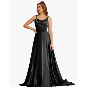 BABYONLINE D.R.E.S.S.Women's Satin Prom Dress Spaghetti Straps Split Bridesmaid Long Formal Wedding Guest Evening Party Gowns Size M