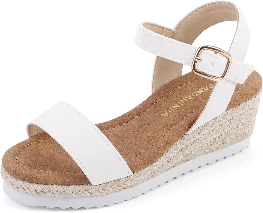PANDANINJIA Girls Sandals Wedge Platform Espadrille Little Big Kid Girls Heels Open Toe Summer Flower Girl Dress Shoes, Size 4