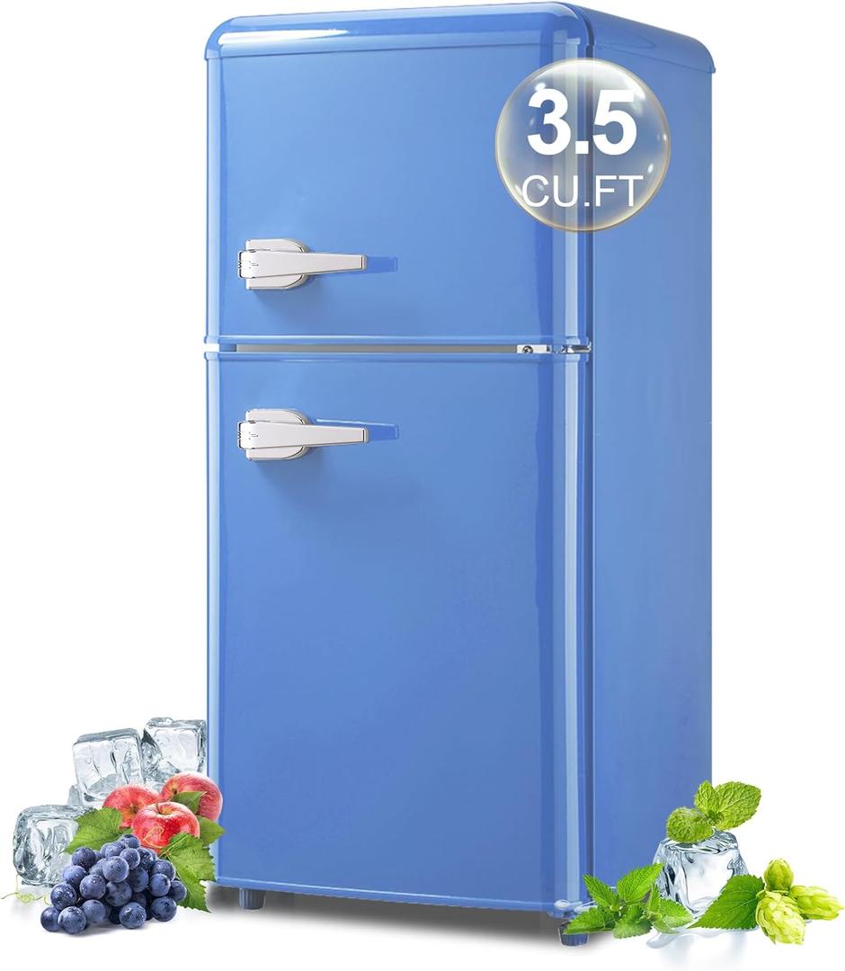 FLS-80G-BLUE Dorm Mini Refrigerator 3.5 Cu. Ft, Adjustable Thermostat Small Retro Fridge with Separate Freezer for Apartment, Office, Home, Blue