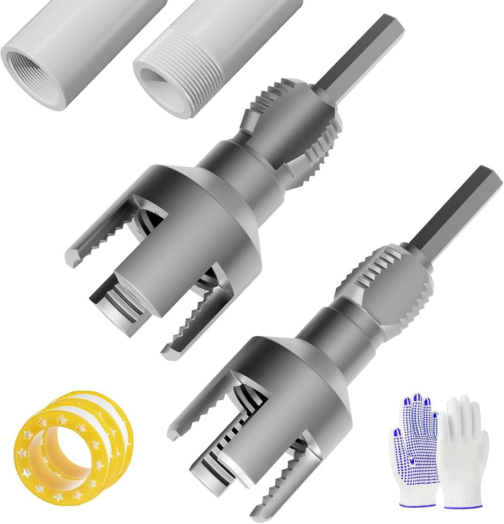 Integrated Internal & External Pipe Threading Tool (1/2" & 3/4" Dies) | New Dual-Function PVC Pipe Threader Kit | Electric Drill Compatible for Leak-Free Plumbing, DIY & Electrical Conduits
