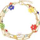 LUREME Boho Multi-Layer Stainless Steel Bracelet Set – Gold-Tone Multicolor Floral Charm Bracelets for Women, Beach Holiday Jewelry (bl003614)